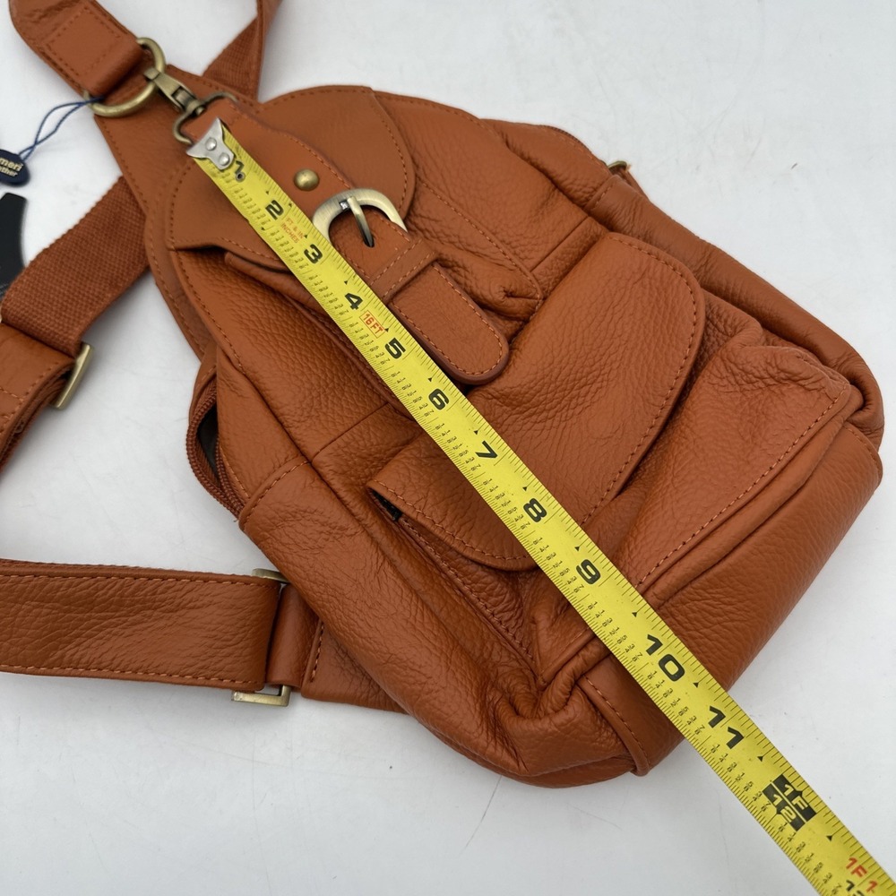 Ameri Leather Orange Textured Grain Leather Sling Backpack Crossbody Chest Bag - Picture 7 of 8